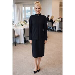 St. John Collection Black Santana Knit 2-Piece Set: Dress & Zip-Front Cardigan